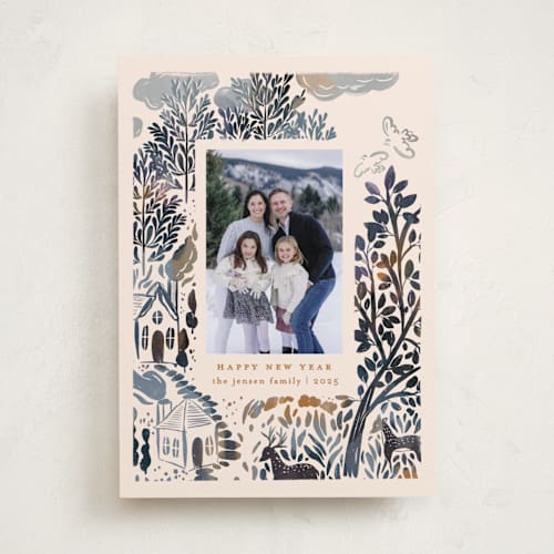 This is a winter frost holiday photo cards with standard by Julie Murray called over the river printing on recycled smooth signature in standard