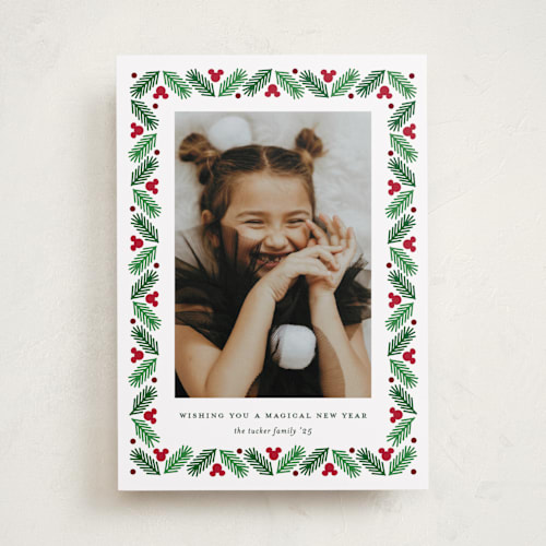 This is a holly holiday photo cards with standard by Erica Krystek called disney's modern mickey holly printing on recycled smooth signature in standard