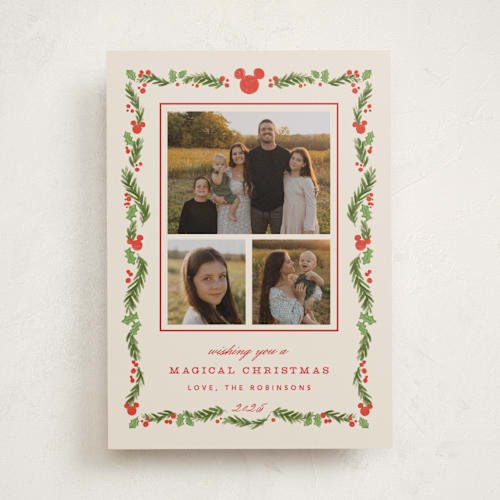 This is a stocking holiday photo cards with standard by Creo Study called disney’s mickey vintage holiday greens printing on recycled smooth signature in standard