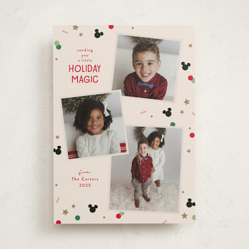 This is a holly holiday photo cards with standard by Kacey Kendrick Wagner called disney magic confetti printing on recycled smooth signature in standard
