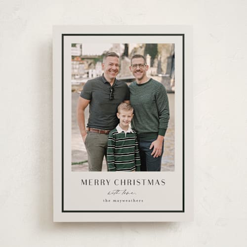 This is a ivory holiday photo cards with standard by Stacey Meacham called simple border printing on recycled smooth signature in standard