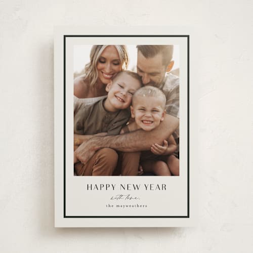 This is a ivory holiday photo cards with standard by Stacey Meacham called simple border printing on recycled smooth signature in standard