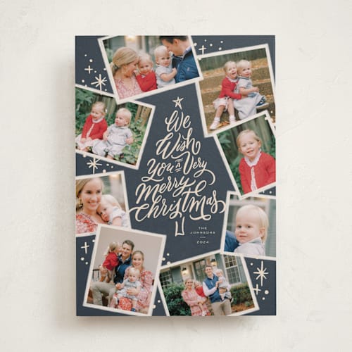 This is a blue spruce holiday photo cards with standard by Wildfield Paper Co called very merry christmas printing on recycled smooth signature in standard