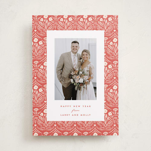 This is a peppermint holiday photo cards with standard by Julie Murray called winter folk floral printing on recycled smooth signature in standard