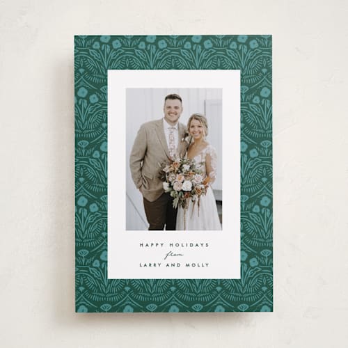 This is a forest holiday photo cards with standard by Julie Murray called winter folk floral printing on recycled smooth signature in standard