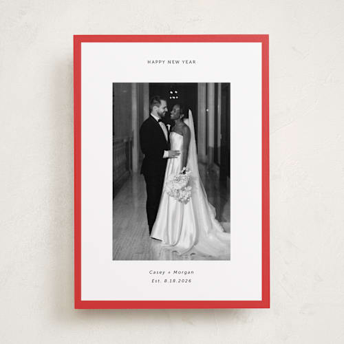 This is a berry holiday photo cards with standard by Wendy Chung called classic border printing on recycled smooth signature in standard