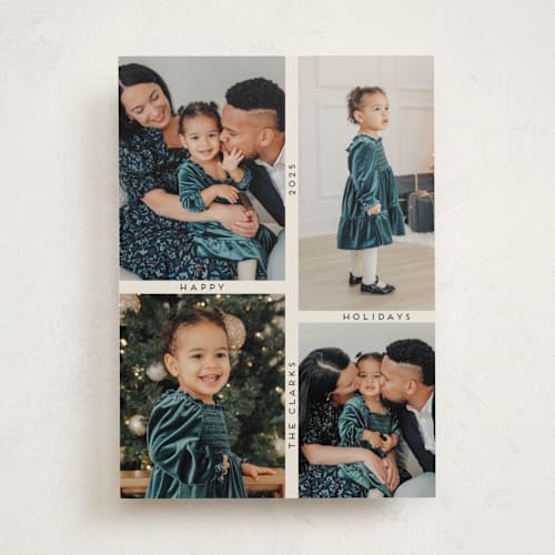 This is a ecru holiday photo cards with standard by Morgan Kendall called grid printing on recycled smooth signature in standard