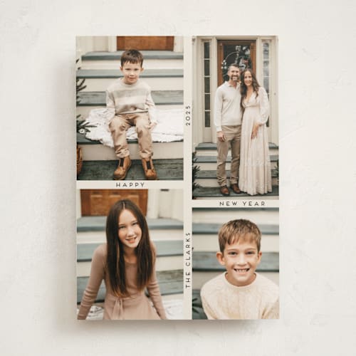 This is a ecru holiday photo cards with standard by Morgan Kendall called grid printing on recycled smooth signature in standard