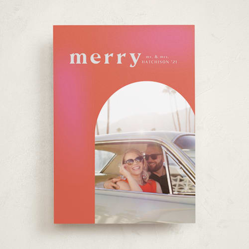 This is a candy holiday photo cards with standard by Kanika Mathur called retro merry married printing on recycled smooth signature in standard