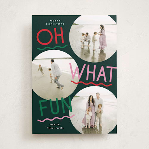 This is a elf shoes holiday photo cards with standard by Everett Paper Goods called fun redux printing on recycled smooth signature in standard