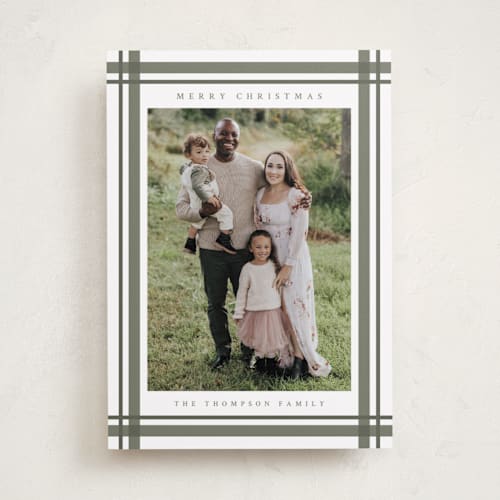 This is a sage holiday photo cards with standard by Ashley Presutti Beasley called traditional plaid printing on recycled smooth signature in standard