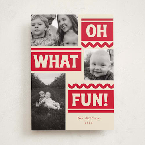 This is a cranberry holiday photo cards with standard by Baumbirdy called ski slope printing on recycled smooth signature in standard