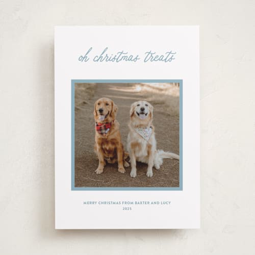 This is a fresh snow holiday photo cards with standard by Sarah Hawkins Designs called christmas treats printing on recycled smooth signature in standard