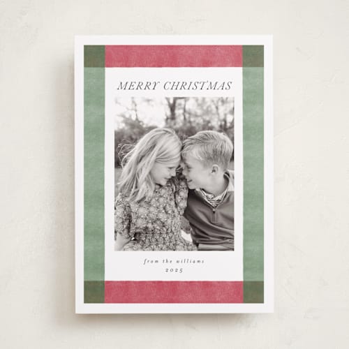 This is a crimson green holiday photo cards with standard by Chris Griffith called holiday rainbow printing on recycled smooth signature in standard