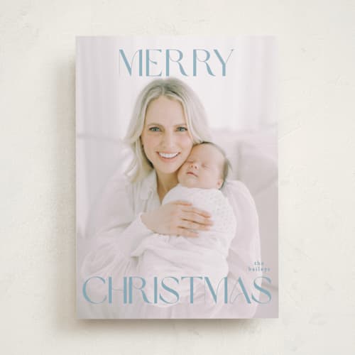 This is a frost holiday photo cards with standard by Angela Thompson called merry printing on recycled smooth signature in standard