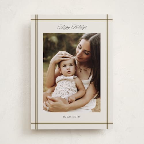 This is a golden holiday photo cards with standard by Stacey Meacham called elegant overlap printing on recycled smooth signature in standard