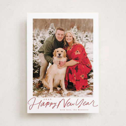 This is a berry holiday photo cards with standard by Everett Paper Goods called pencilled in printing on recycled smooth signature in standard