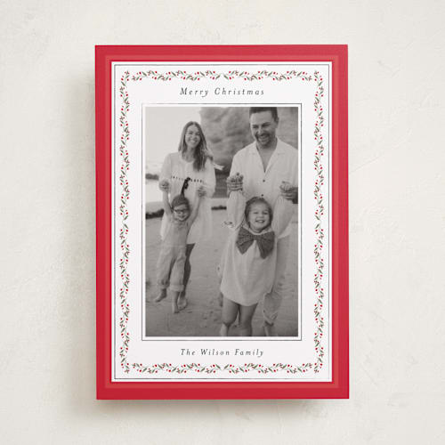 This is a holly berry holiday photo cards with standard by Susan Moyal called vintage vine printing on recycled smooth signature in standard