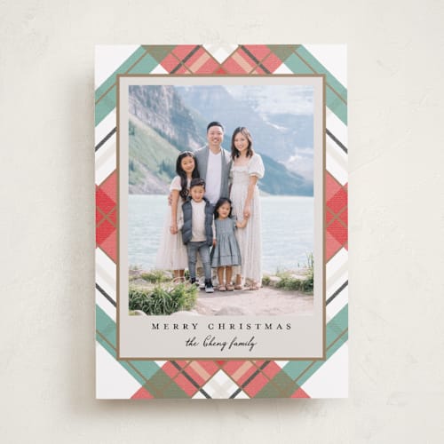 This is a snow holiday photo cards with standard by Petra Kern called fancy plaid printing on recycled smooth signature in standard