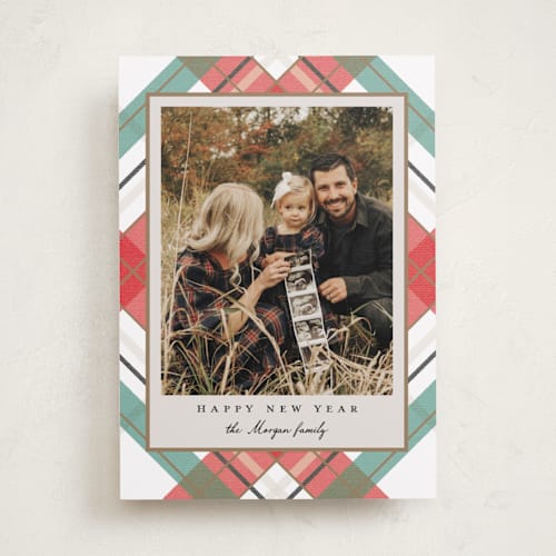 This is a snow holiday photo cards with standard by Petra Kern called fancy plaid printing on recycled smooth signature in standard