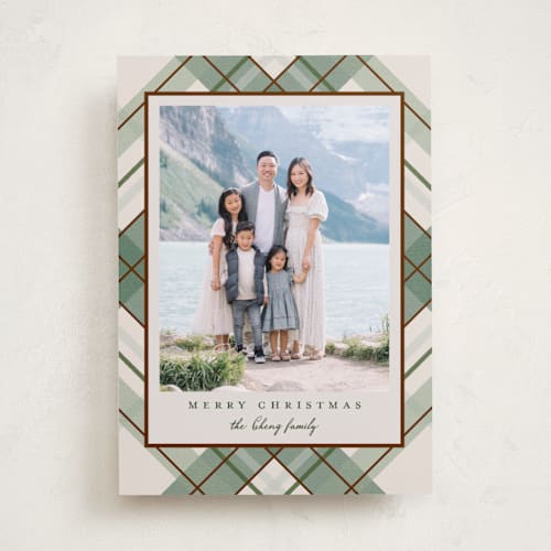 This is a vanilla holiday photo cards with standard by Petra Kern called fancy plaid printing on recycled smooth signature in standard