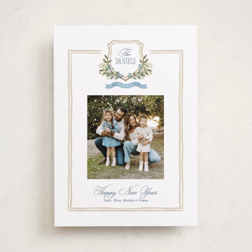 This is a blue jay holiday photo cards with standard by Melanie Kosuge called glen garden printing on recycled smooth signature in standard