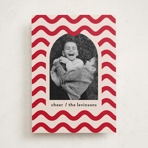 This is a candy cane holiday photo cards with standard by Iveta Angelova called joyful waves printing on recycled smooth signature in standard