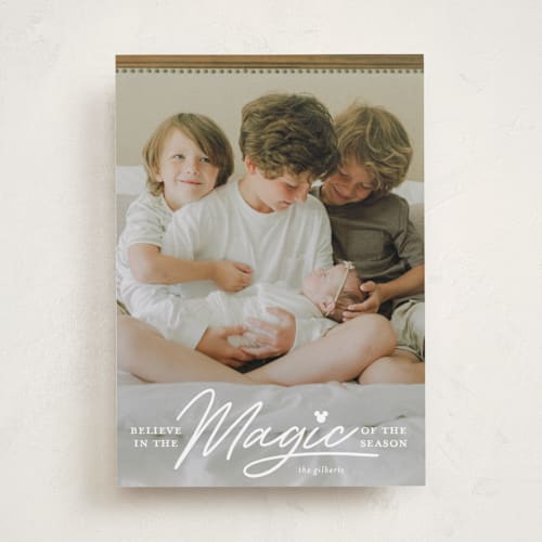 This is a snow holiday photo cards with standard by Carrie ONeal called disney mickey magical season printing on recycled smooth signature in standard