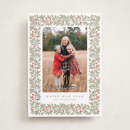 This is a snow holiday photo cards with standard by Robert and Stella called snowberry printing on recycled smooth signature in standard