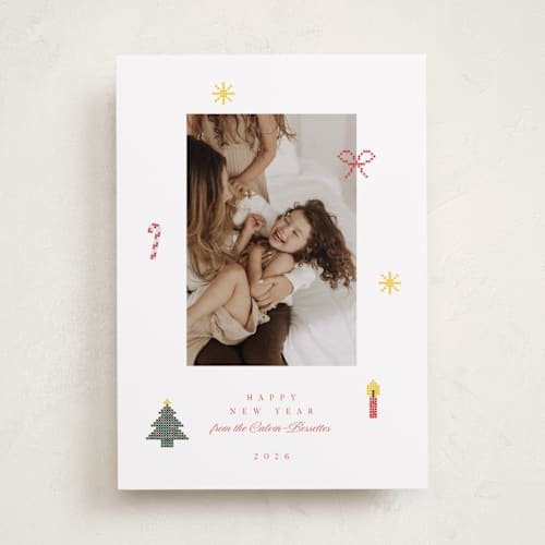 This is a snow holiday photo cards with standard by Studio Suku called cross stitch christmas printing on recycled smooth signature in standard