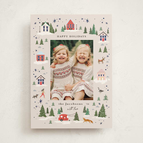 This is a taffy holiday photo cards with standard by Hannah Williams called vintage woodland holiday printing on recycled smooth signature in standard