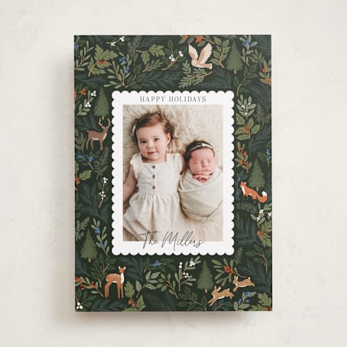 This is a forest holiday photo cards with standard by Elly called woodland folk printing on recycled smooth signature in standard
