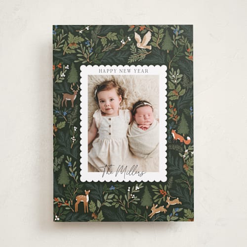 This is a forest holiday photo cards with standard by Elly called woodland folk printing on recycled smooth signature in standard