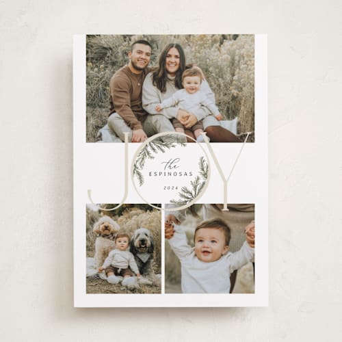 This is a moss holiday photo cards with standard by Paula Pecevich called inner pine wreath printing on recycled smooth signature in standard
