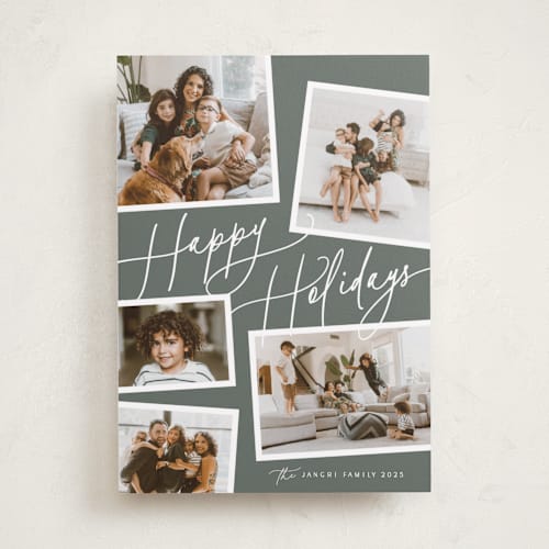 This is a sage holiday photo cards with standard by Melanie Severin called collage scatter printing on recycled smooth signature in standard