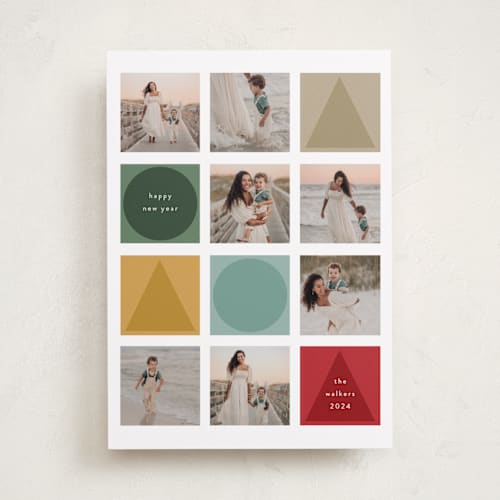 This is a marzipan holiday photo cards with standard by Morgan Kendall called mod squares printing on recycled smooth signature in standard