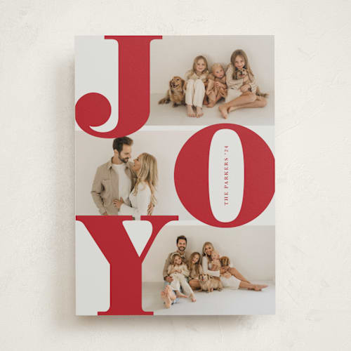 This is a berry holiday photo cards with standard by Brianne Larsen called bold joy printing on recycled smooth signature in standard