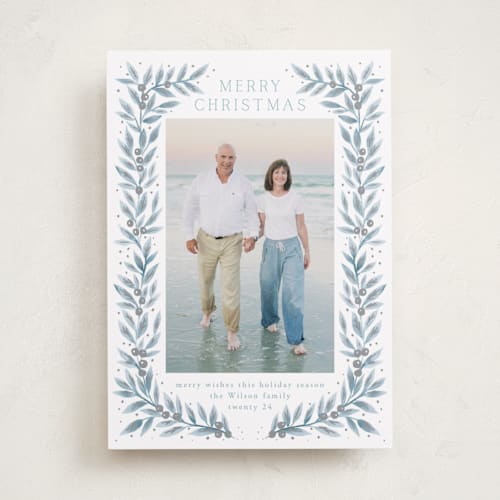 This is a glacier holiday photo cards with standard by Petra Kern called laurel evergreen printing on recycled smooth signature in standard