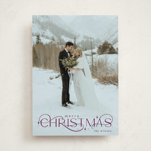 This is a berry holiday photo cards with standard by Makewells called delicate christmas printing on recycled smooth signature in standard