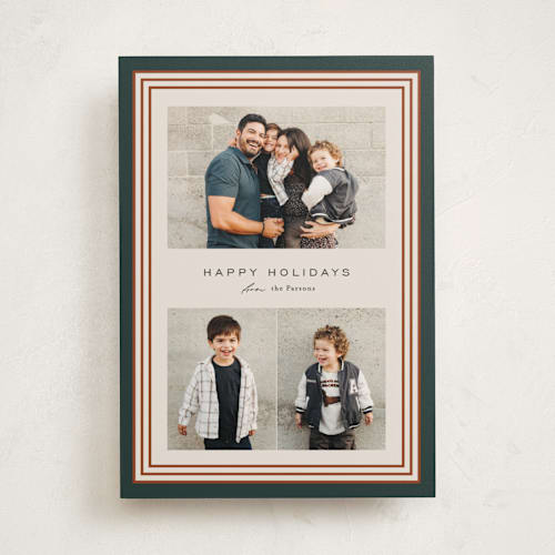 This is a pine holiday photo cards with standard by Kate Ahn called timeless stripe printing on recycled smooth signature in standard