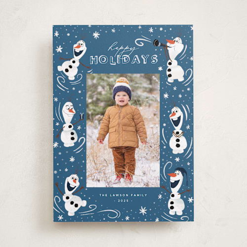 This is a night holiday photo cards with standard by Orasie called disney's frozen olaf holiday fun printing on recycled smooth signature in standard