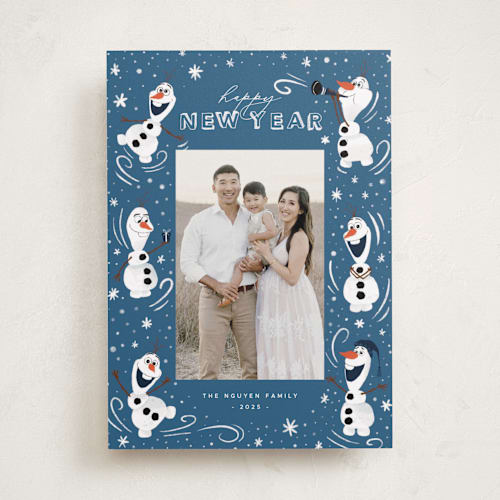 This is a night holiday photo cards with standard by Orasie called disney's frozen olaf holiday fun printing on recycled smooth signature in standard