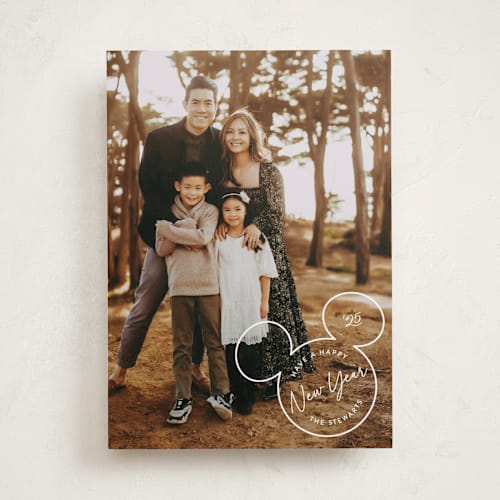 This is a snow holiday photo cards with standard by Hooray Creative called disney's mickey outline printing on recycled smooth signature in standard