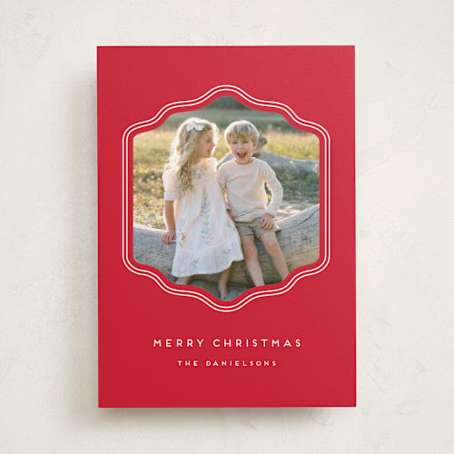 This is a peppermint holiday photo cards with standard by Rebecca Durflinger called preppy curved frame printing on recycled smooth signature in standard