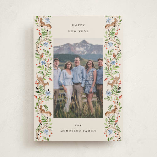 This is a cornflower holiday photo cards with standard by Sarah Knight called highlands printing on recycled smooth signature in standard