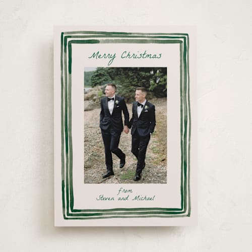 This is a forest holiday photo cards with standard by Alethea and Ruth called painted frame edge printing on recycled smooth signature in standard