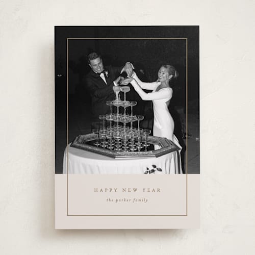 This is a almond holiday photo cards with standard by Brianne Larsen called classic border printing on recycled smooth signature in standard