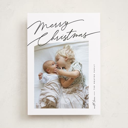 This is a coal holiday photo cards with standard by Pixel and Hank called elements printing on recycled smooth signature in standard