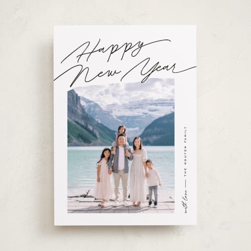 This is a coal holiday photo cards with standard by Pixel and Hank called elements printing on recycled smooth signature in standard