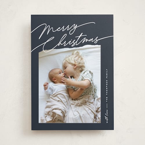 This is a midnight holiday photo cards with standard by Pixel and Hank called elements printing on recycled smooth signature in standard